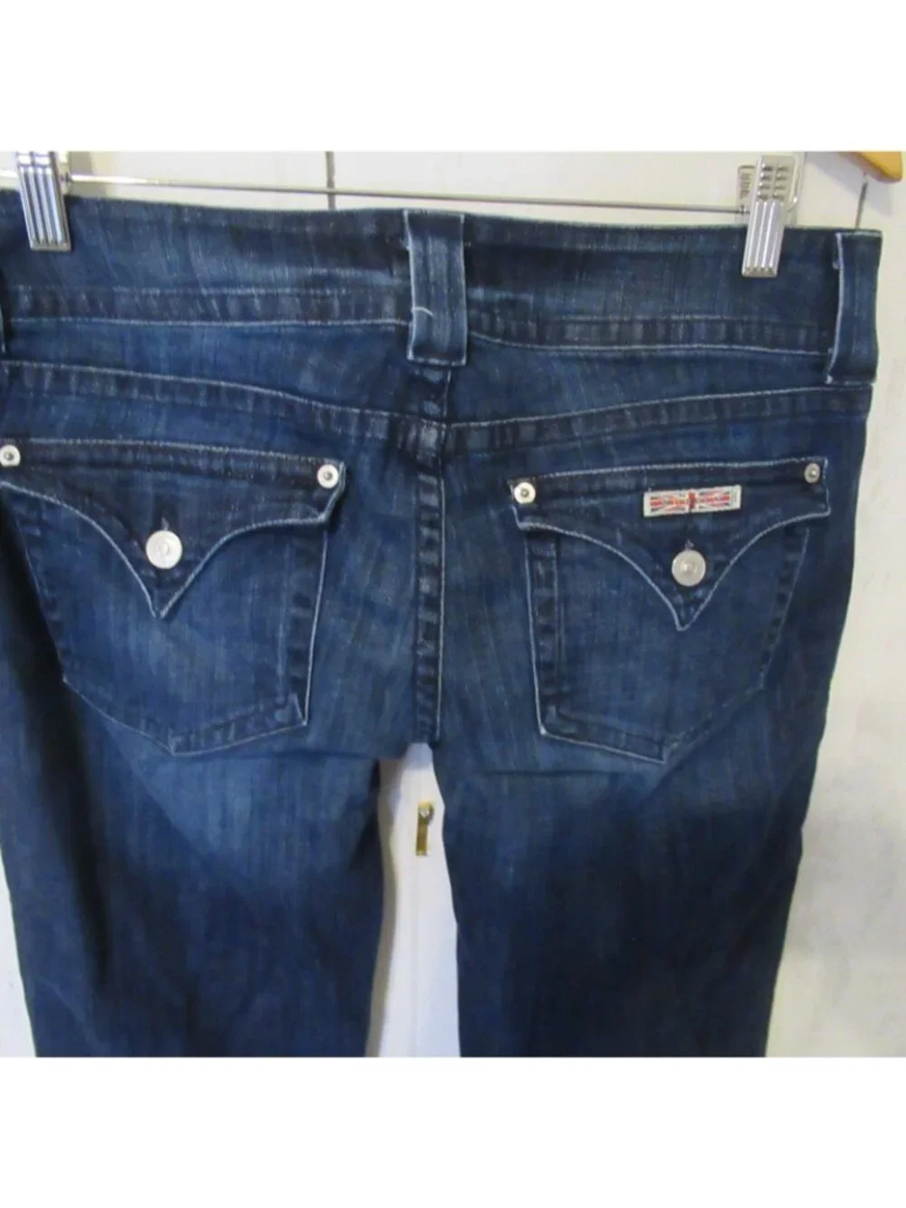 Hudson Jeans 31 Long Tall Signature Flare Bootcut Flap‎ Pockets Dark Distressed - Picture 3 of 7